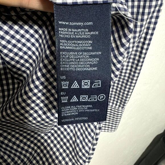 Tommy Hilfiger Button Up Trim Fit Plaid Shirt Dark Navy Casual Top Men sz Large - Picture 6 of 7